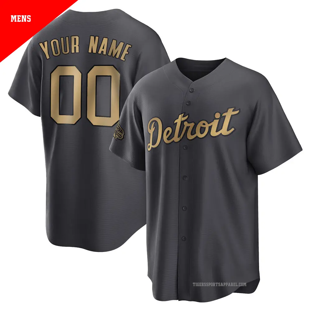 Men s 00 Custom Detroit Tigers Charcoal Game Replica 2022 All Star Jersey