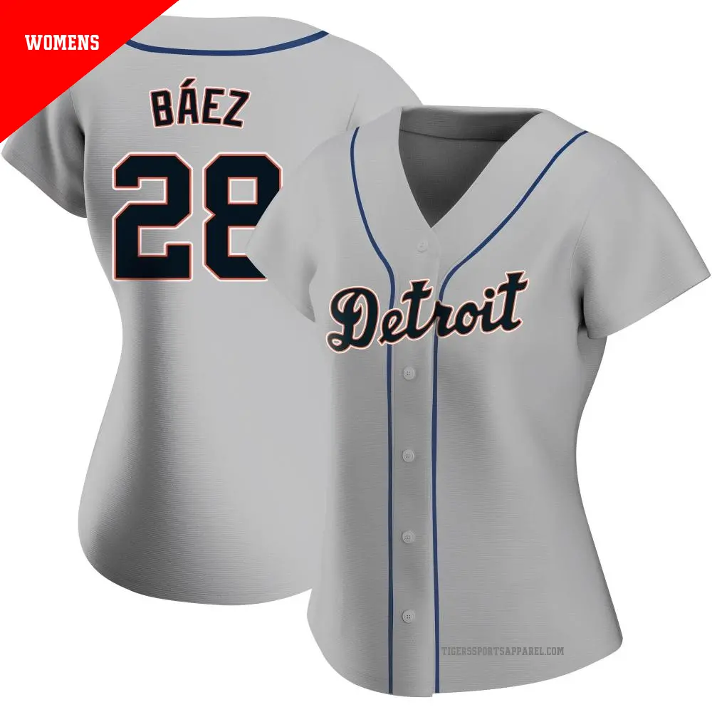 Women s 28 Javier Baez Detroit Tigers Gray Replica Road Jersey