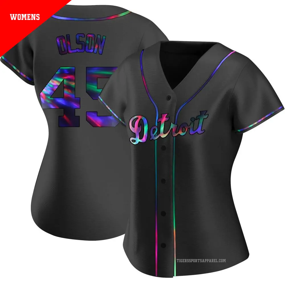 Women s 45 Reese Olson Detroit Tigers Black Replica Holographic Alternate Jersey