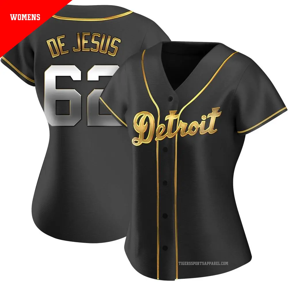 Women s 62 Angel De Jesus Detroit Tigers Gold Replica Black en Alternate Jersey